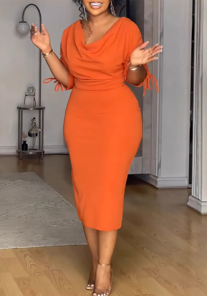 Women pleated split stretch bodycon dress