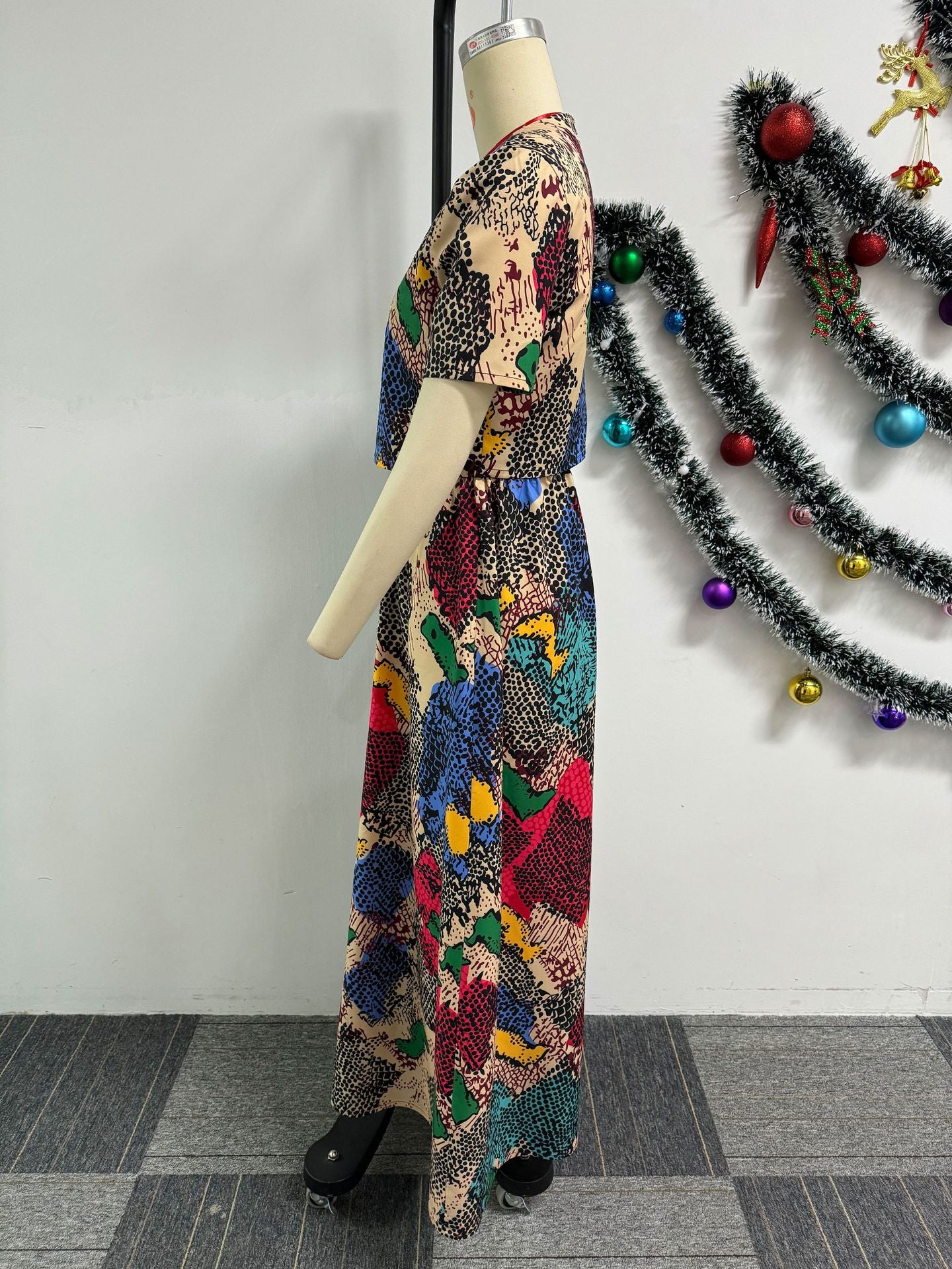 Women Sexy Printed Top and Loose Wide Leg Pants Two-piece Set 6