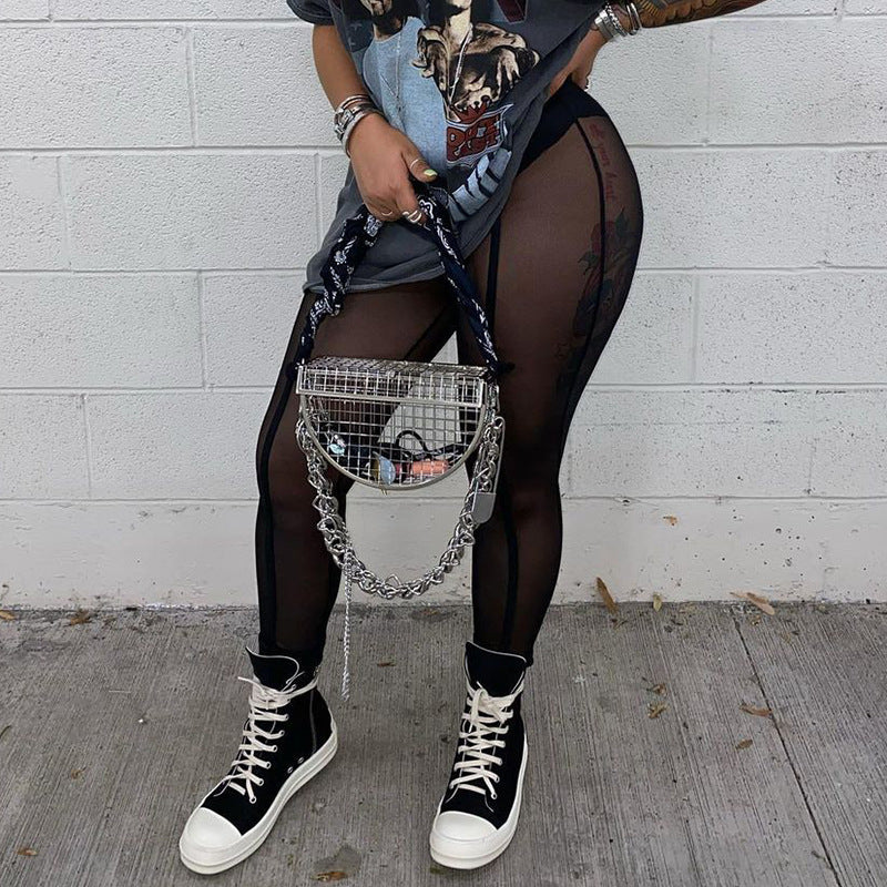 Women Spring/Summer Sexy See-Through Mesh Athletic Capri Pants 9