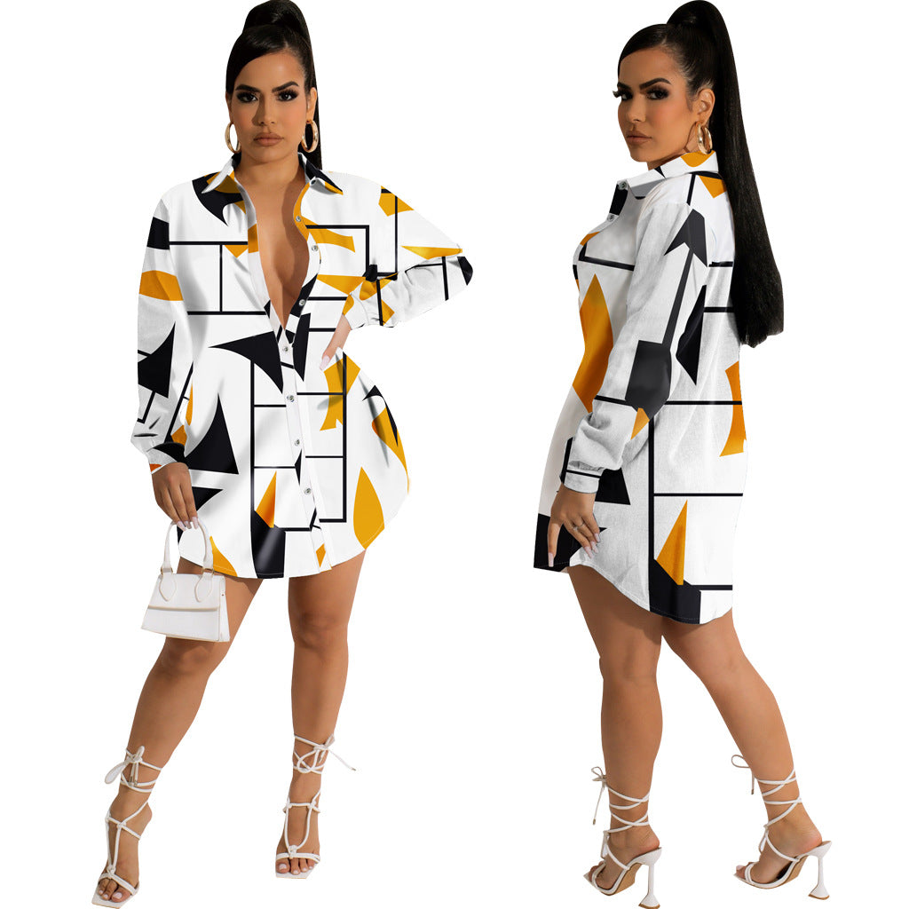 Casual Fashion Printed Shirt Multi-Color Casual Dress