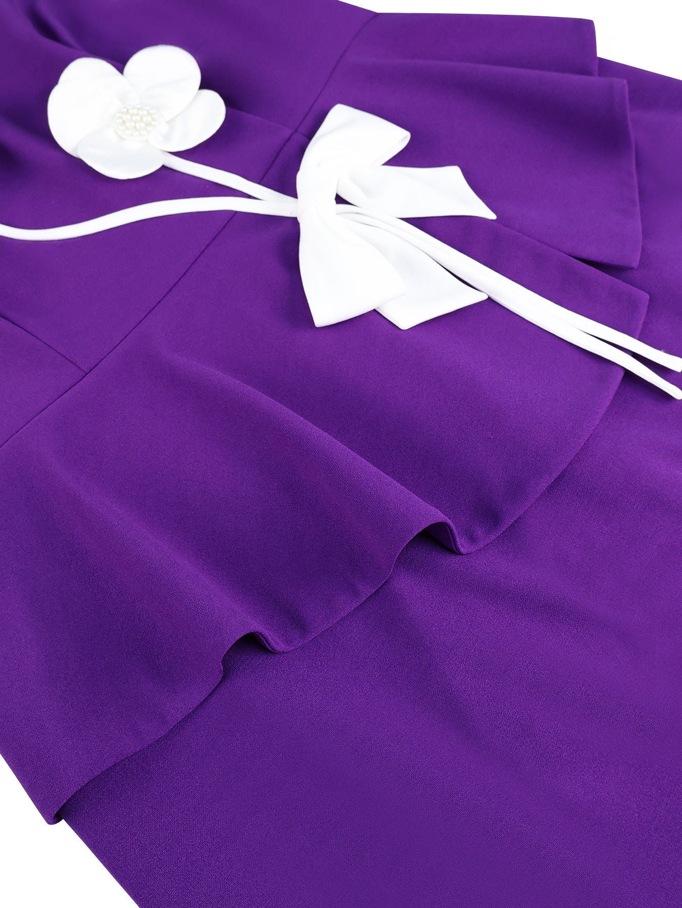 Women's Purple Square Neck Floral Color Block Long Sleeve Dress Slim Fit Party Bodycon Dress 8