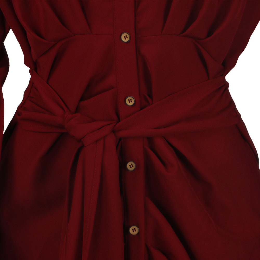 Women Sexy Lace-Up Buttoned Long-Sleeved Dress 27