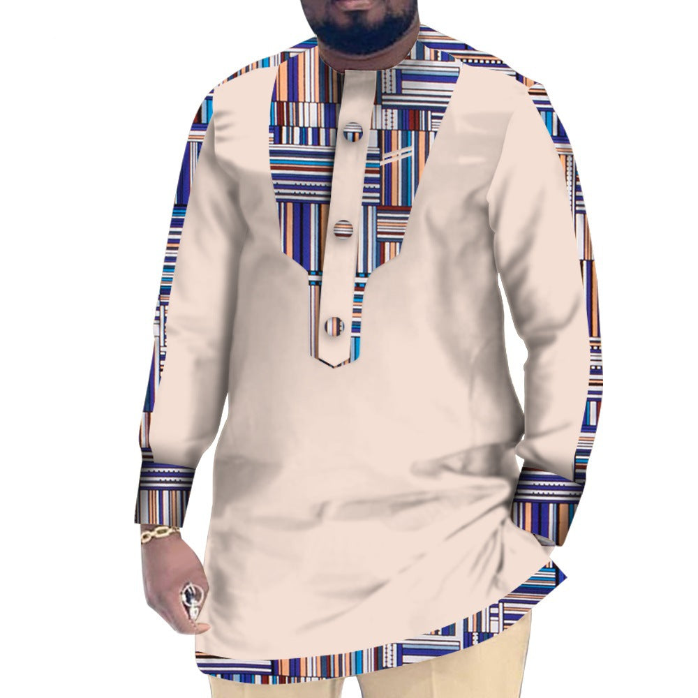 Casual Cotton Men's African Clothing Dashiki Patchwork Long Sleeve Top Bazin Ridge Traditional African Clothing 7