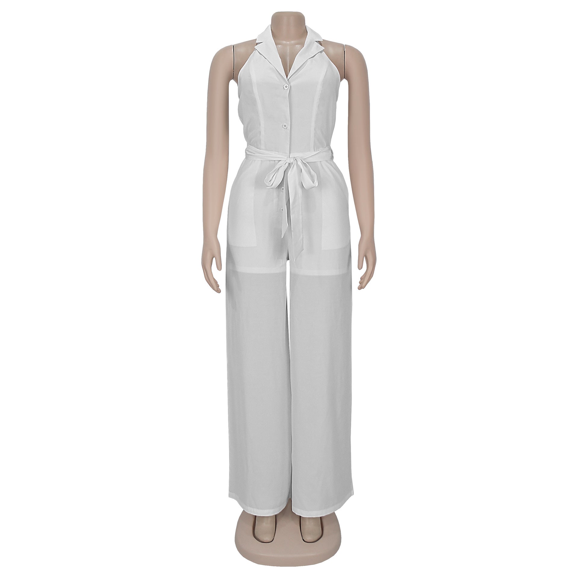 Women Summer Casual Solid V-neck Backless Jumpsuit 8