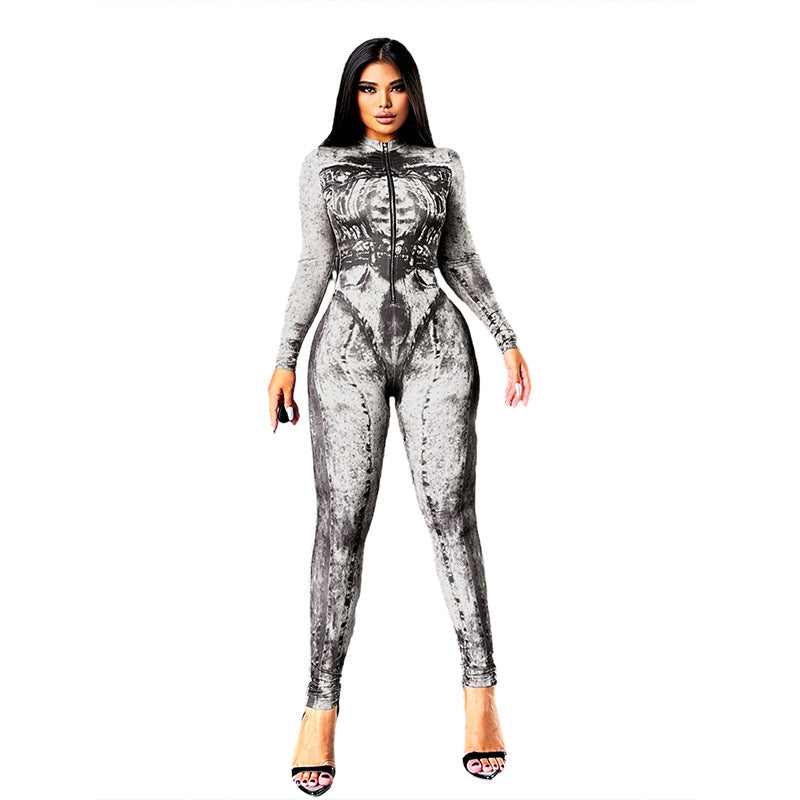 Autumn Women's Long Sleeve Digital Print Slim High Waist Sports Jumpsuit 6