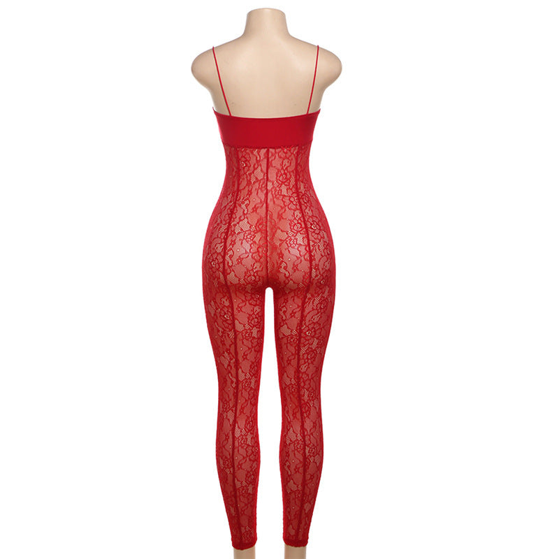 Summer Fashion Sexy See-Through Lace Slim Strap Low Back Jumpsuit For Women 8