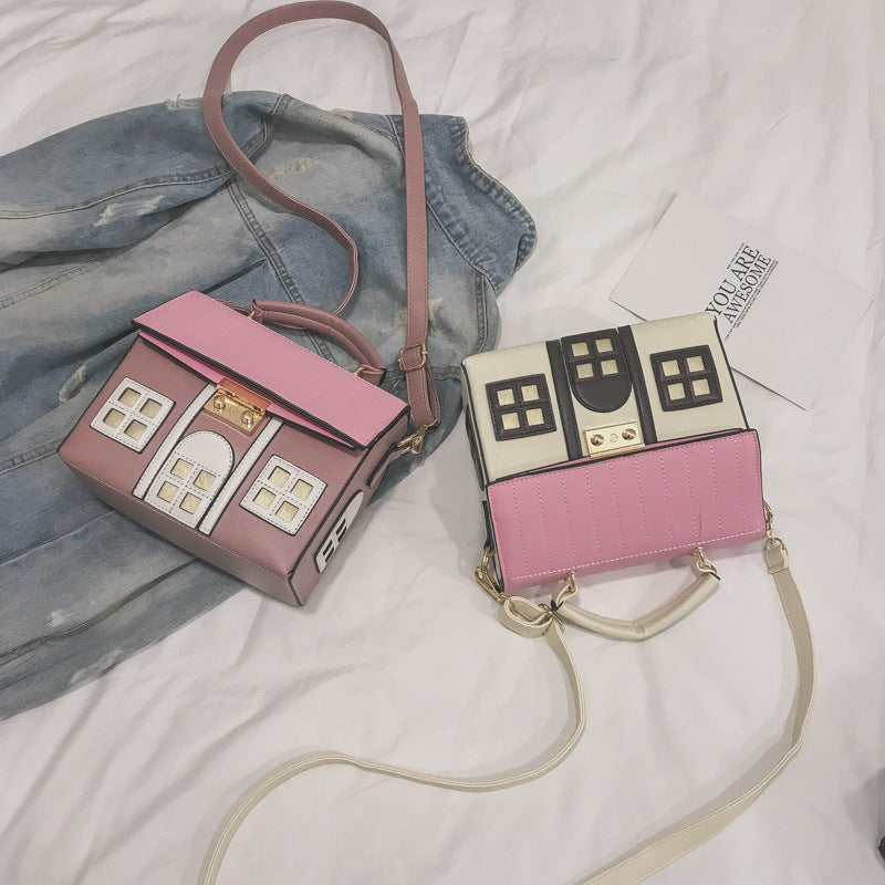Women Contrasting Color Small House Messenger Bag Handbag 29
