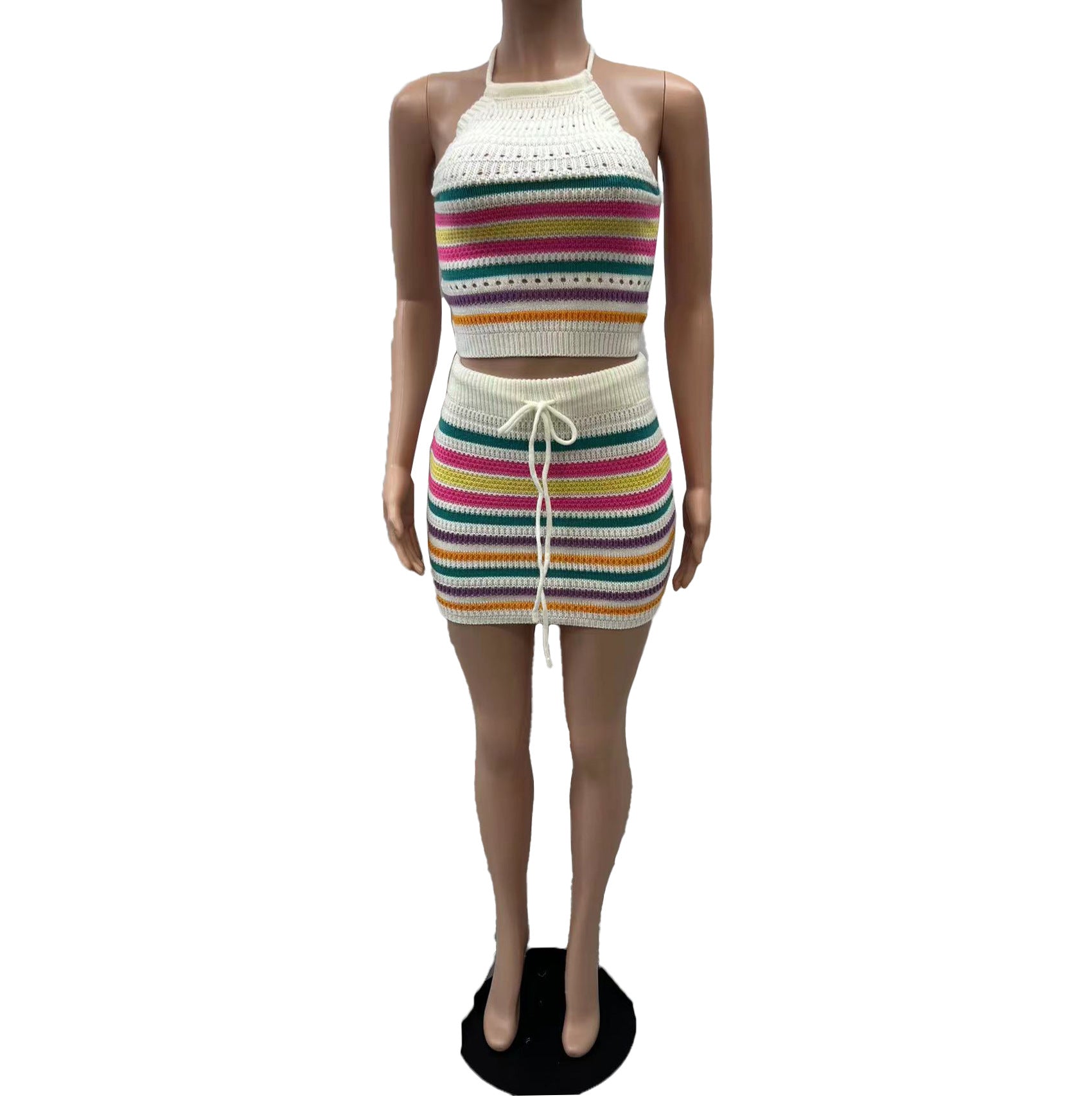 Women Backless Halter Neck Top and skirt two piece set 10