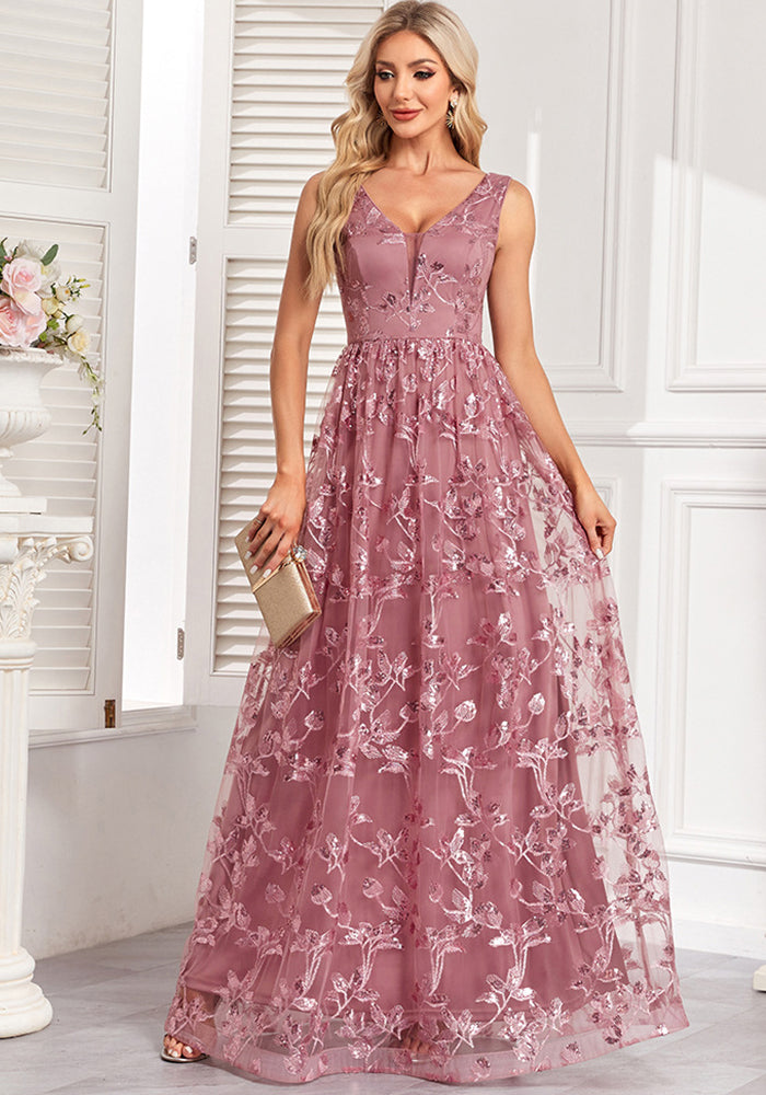 Women sleeveless double v-neck mesh print zipper dress