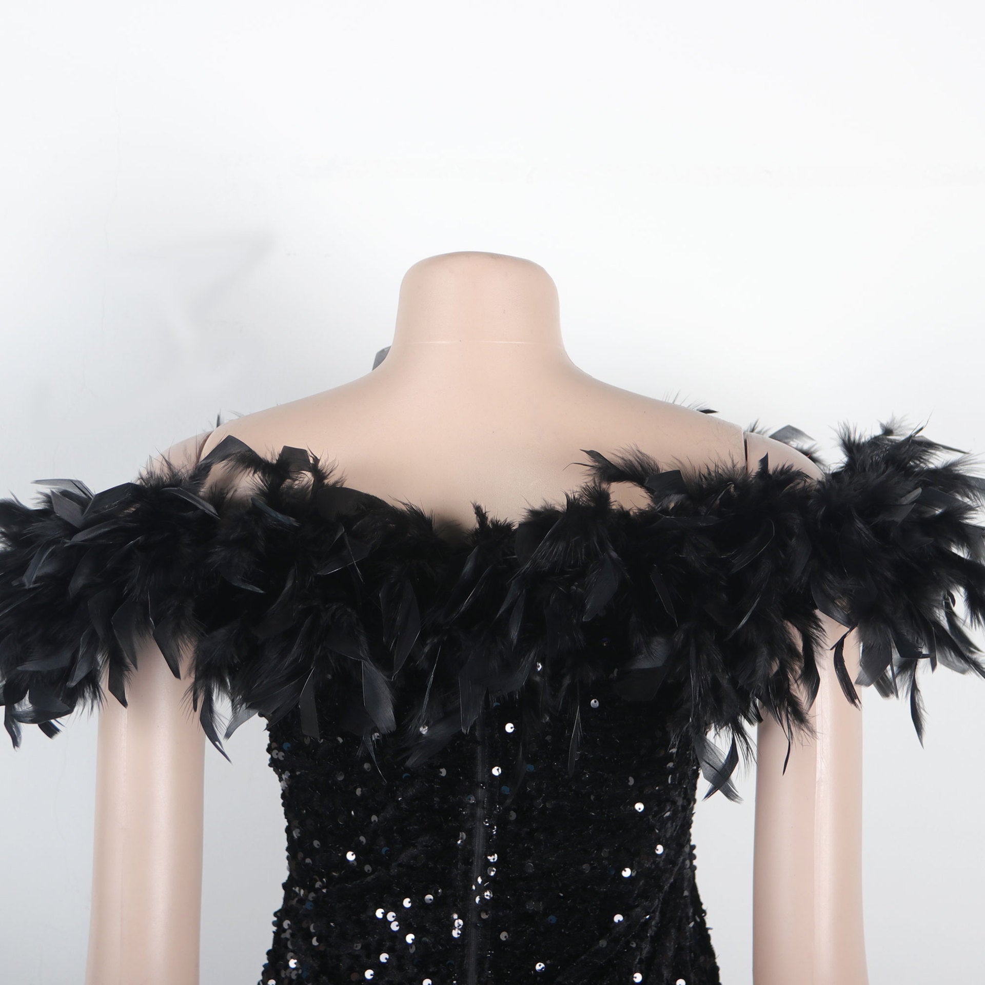 Sexy Sequin Feather Off Shoulder Bodycon Dress 46