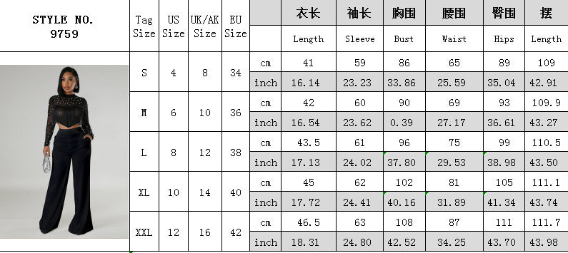 Women summer solid round neck polka dot mesh crop top and trousers two-piece suit 9