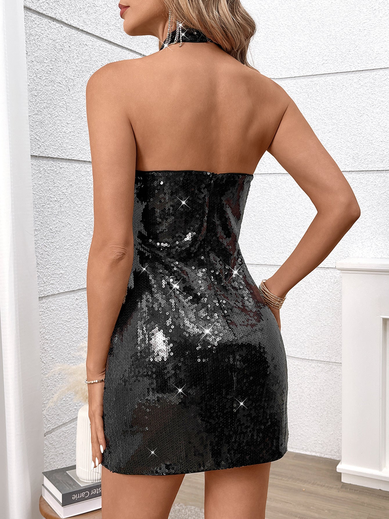 Sexy Low Back Black Sequin Dress Women's Mini Dress 5