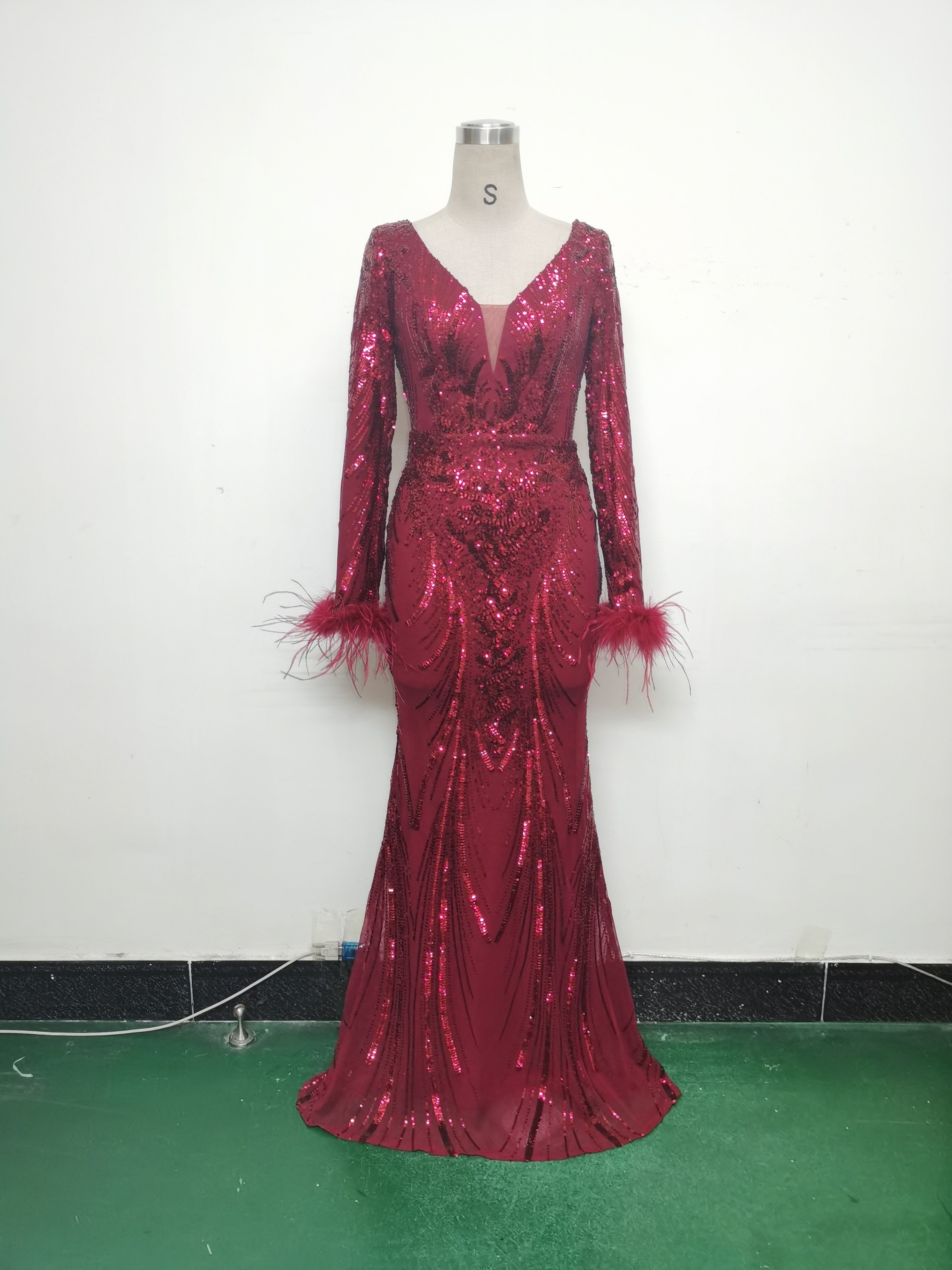 Women Positioning Flower Ostrich Feather Evening Dress 24