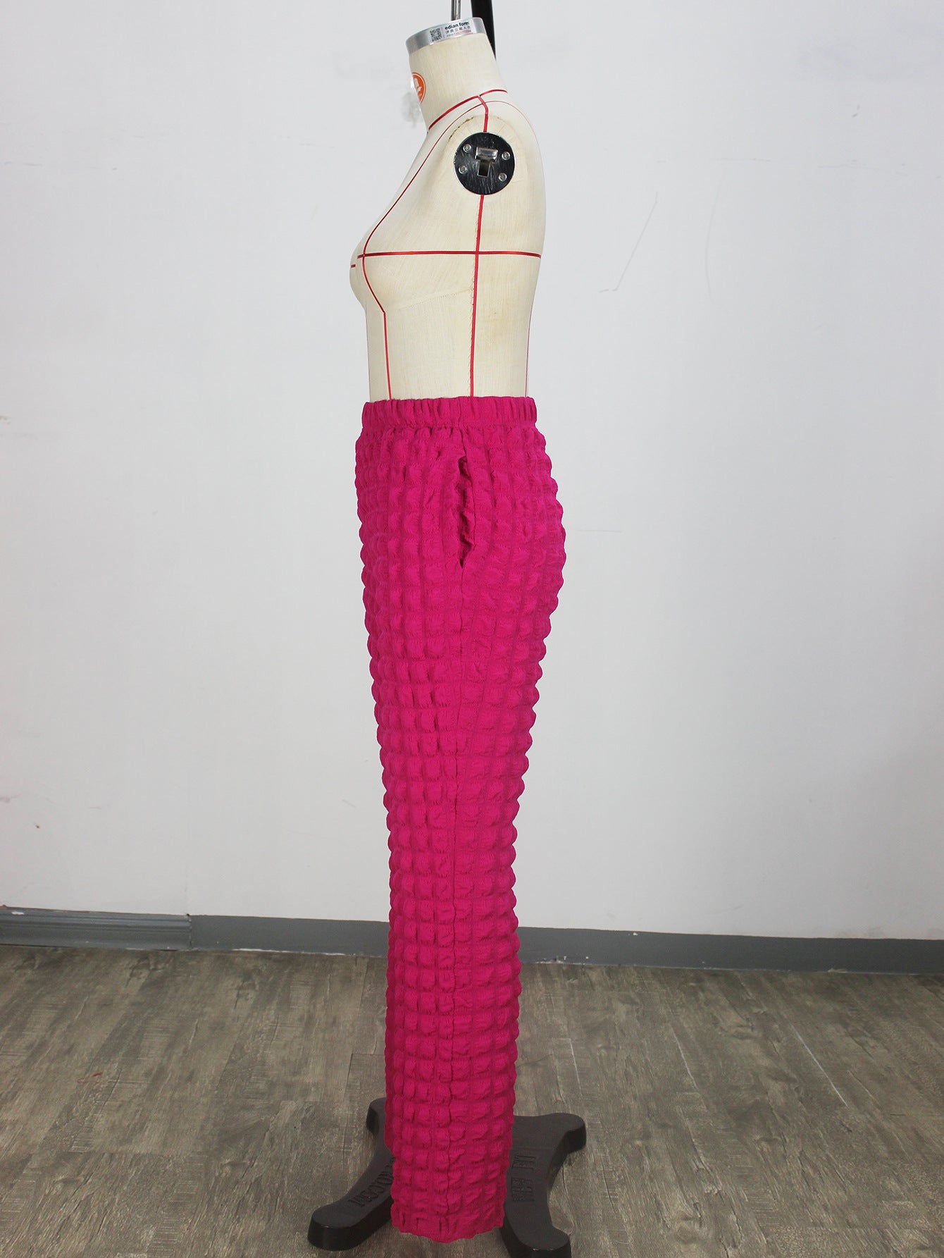 Women's Casual Bubble Fabric Elastic Waist Tight-Fitting Pants 8