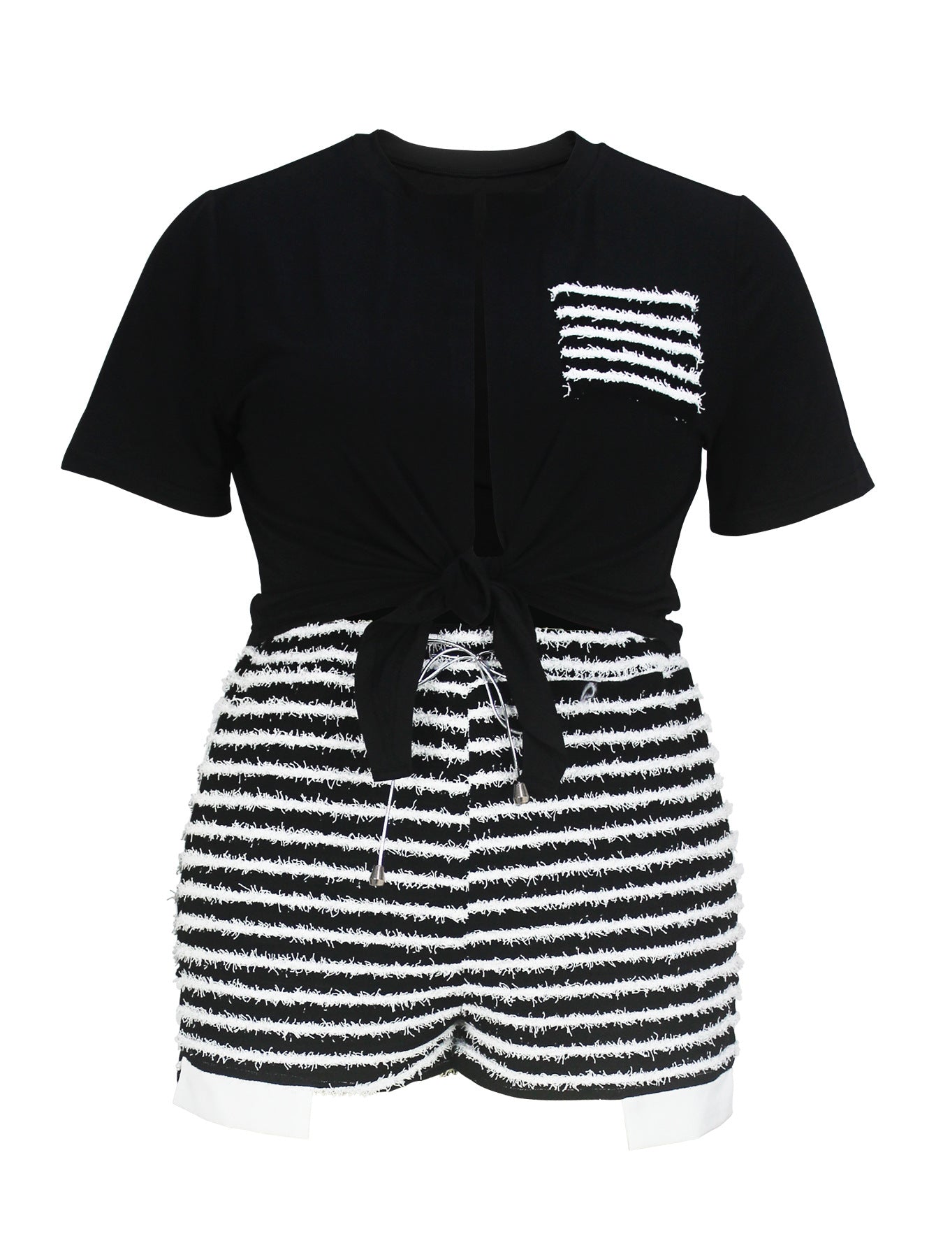 Plus Size Women Summer Elegant Crop Top and Striped Shorts Two-piece Set 8
