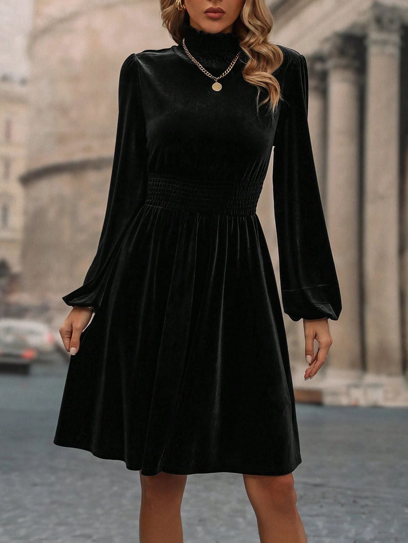 Women Fall/Winter Velvet Long Sleeve Dress