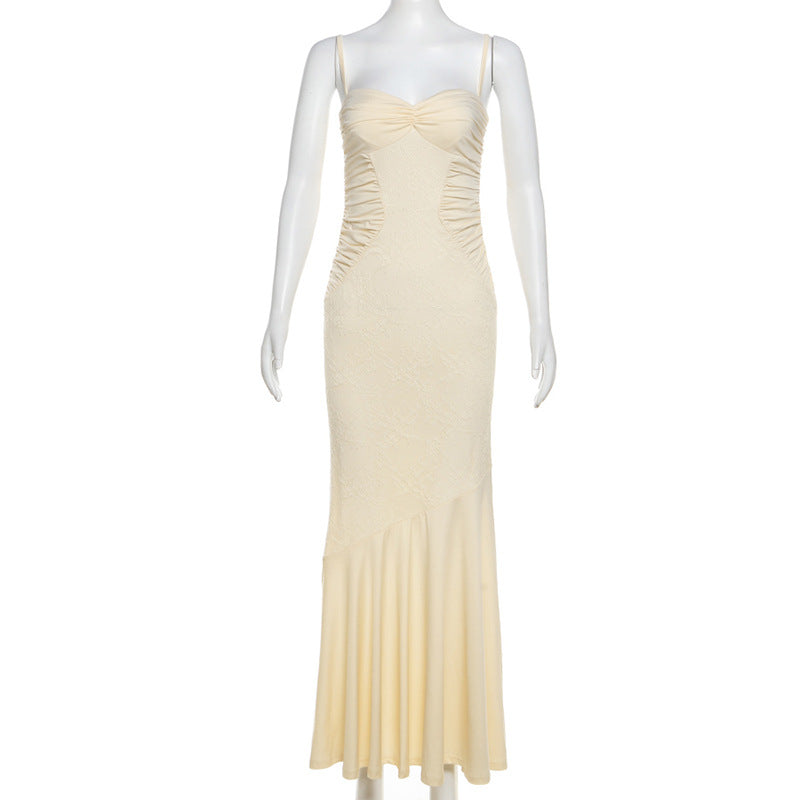 Spring And Summer Women's Style Strap Long Sexy Sexy Lace Pleated Dress 9