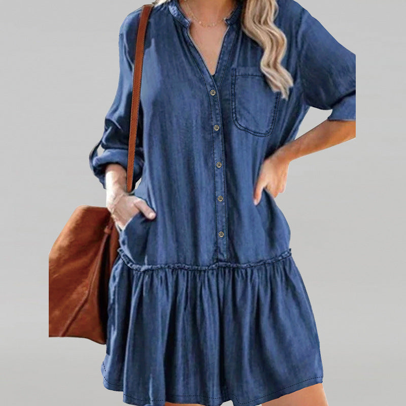 Plus Size Women Denim Long Sleeve Dress 4