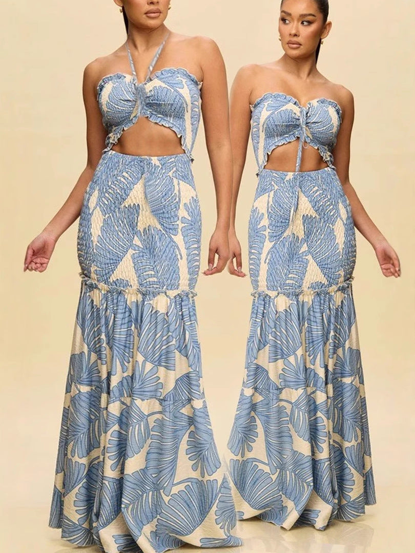 Women Printed Strapless Hollow Dress 6