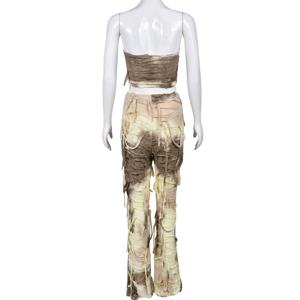 Summer Crop Low Back tie-dye auspicious pants suit for women 15