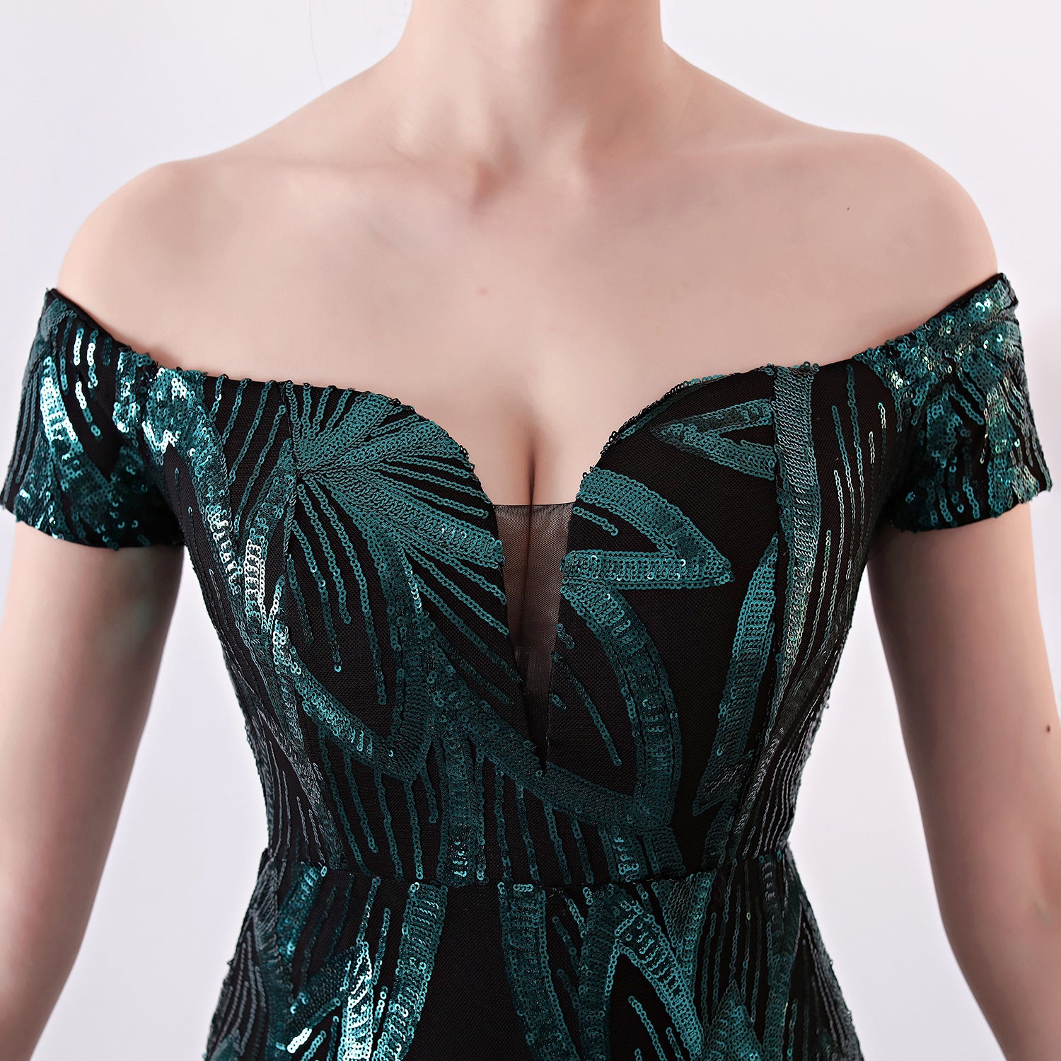 Off-Shoulder Slim Fit Sequin Fishtail Long Formal Party Evening Dress 17