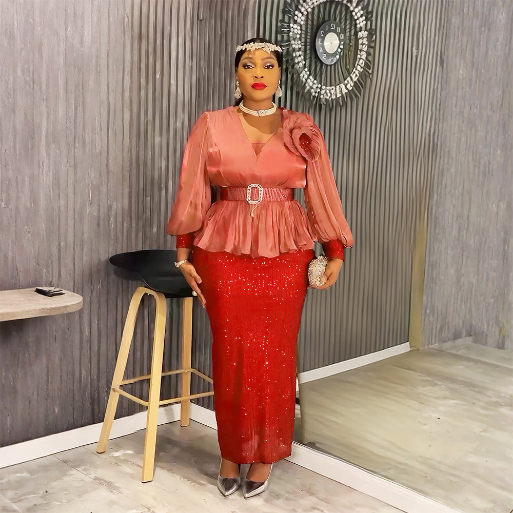 Africa Plus Size Women's Fashion Loose Sequin Evening Dress 6