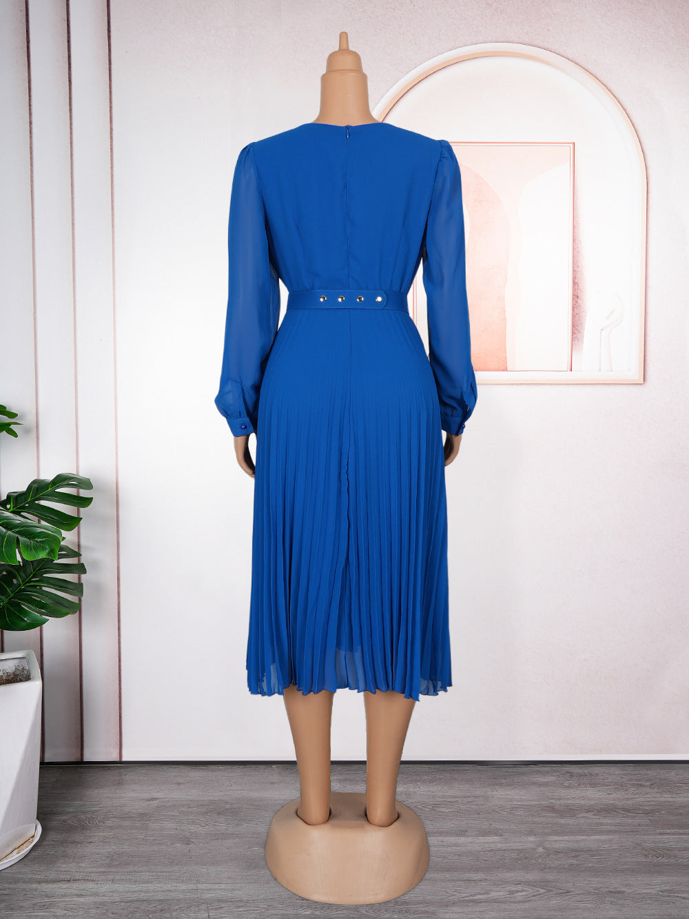 Chic Career Slim Waist Pleated A-Line Chiffon Dress 20