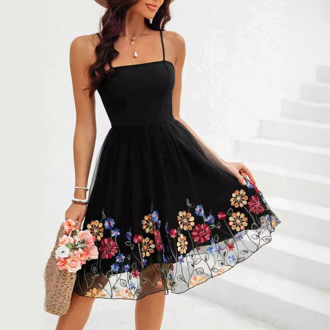 Women Elegant Solid Mesh Embroidered Dress 4