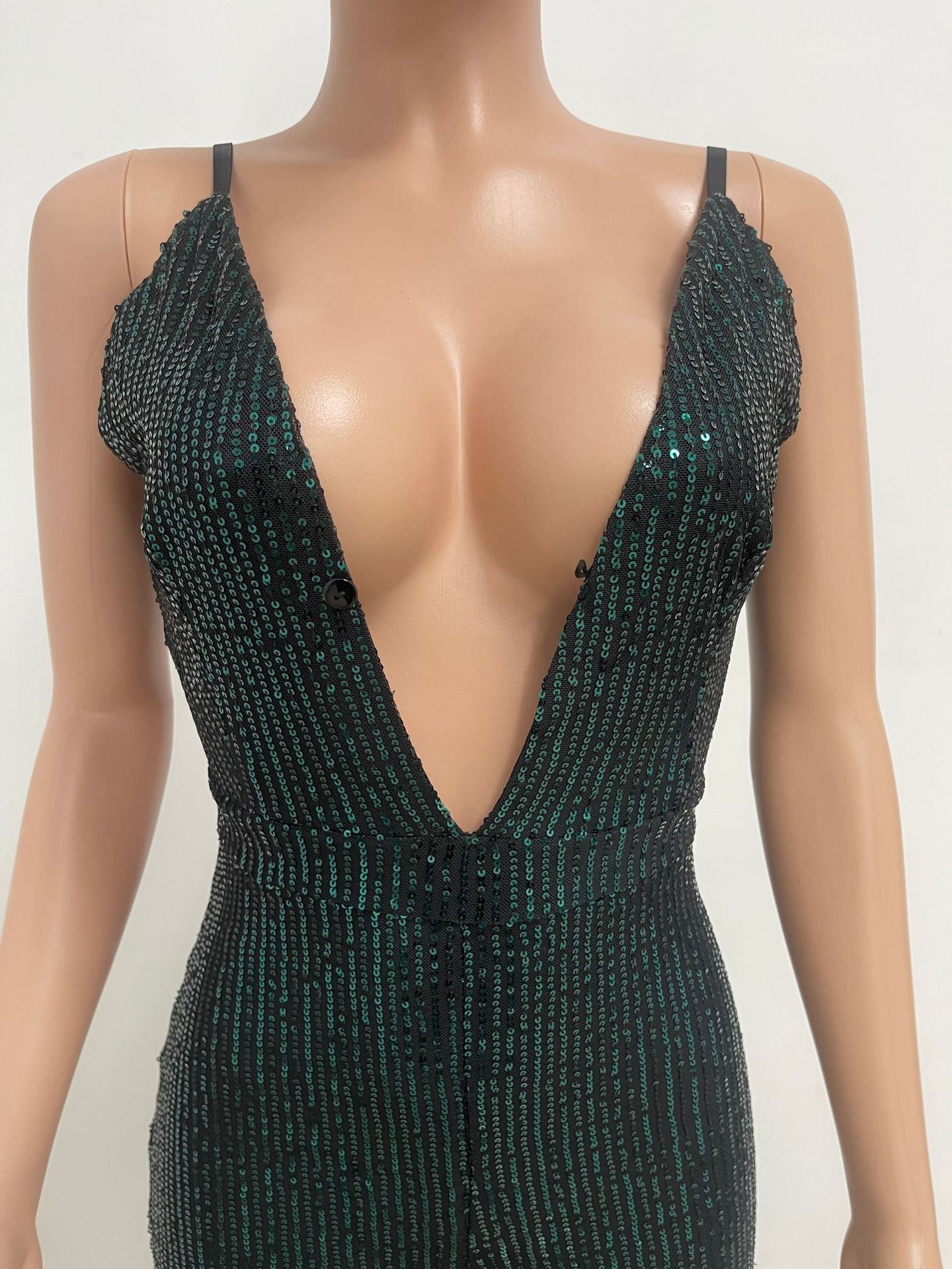Deep V Neck Low Back Sleeveless Chic Sequined Straps Elegant Women's Party Jumpsuit 83