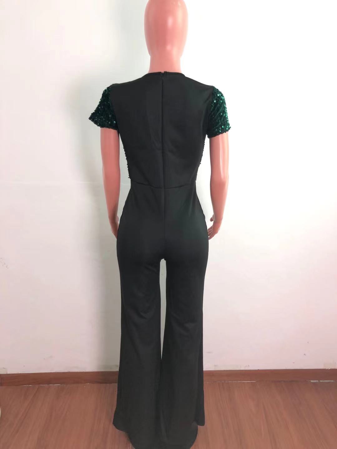 Women Irregular Sequin Patchwork Short Sleeve Jumpsuit 11