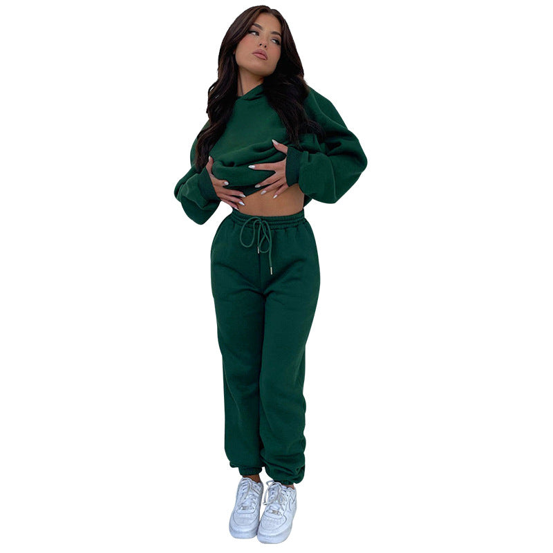Fall Winter Solid Color Long Sleeve Hoodie Pants Women's Fashion Casual Tracksuit Two Piece Set 8