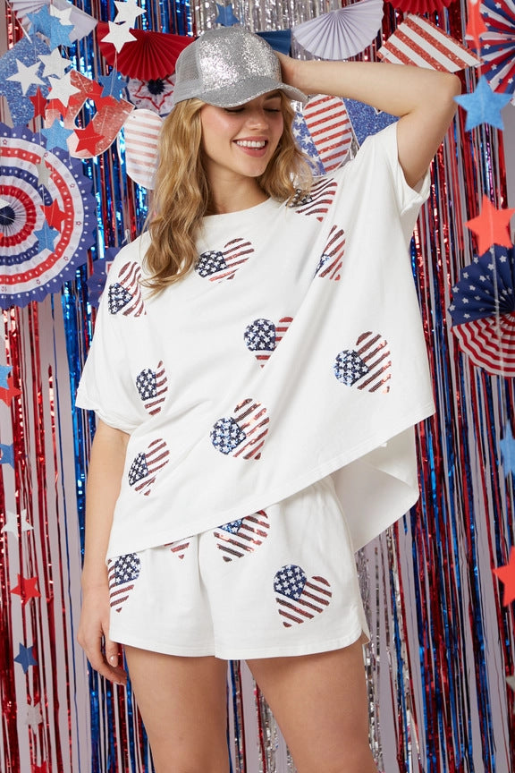 Summer Women's Sequined Short-Sleeved Tops Shorts Two-Piece Sets 10