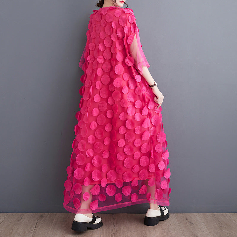 Summer Plus Size Women Polka Dot Mesh Patchwork Irregular Maxi Dress 8