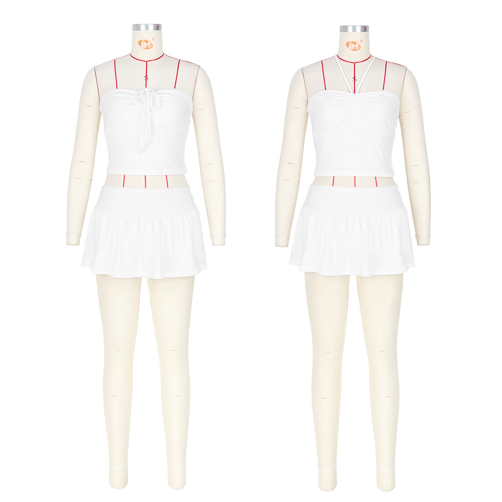 Women Sexy Strapless Pleated Top and Pants and Skirt Two-piece Set 11