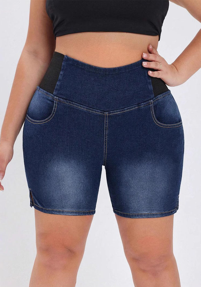 Plus Size Women Elastic Waist Denim Shorts