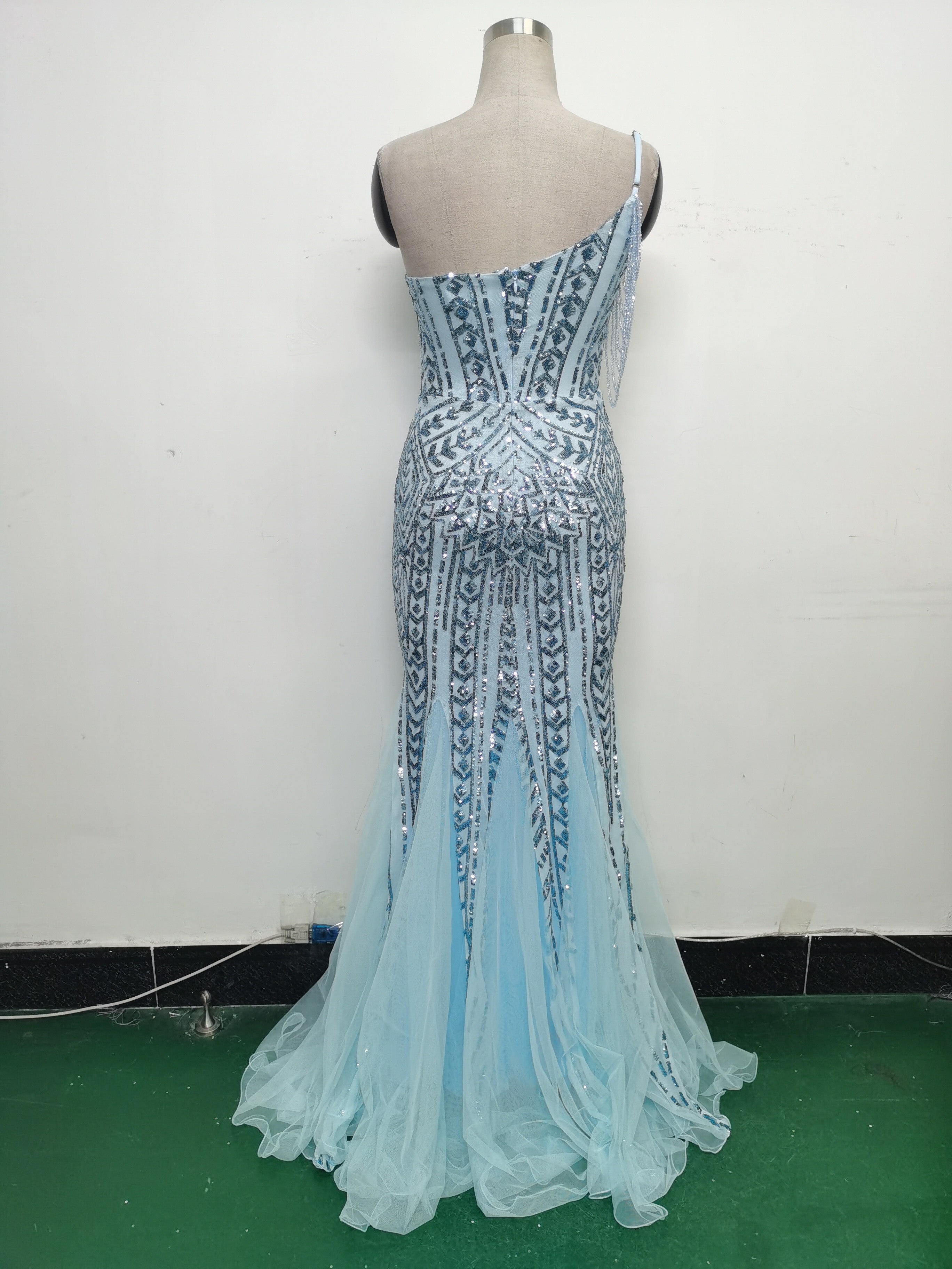 Women gift-ordered sequined mesh evening dress 29