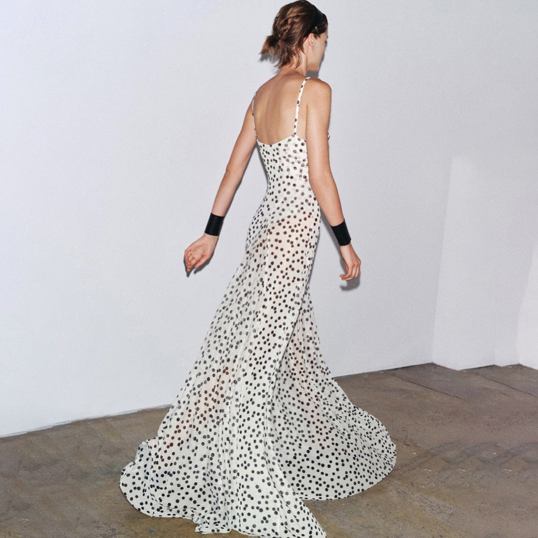 Women's Autumn Trendy Polka Dot Print Sleeveless Strap High-Waisted Dress 6