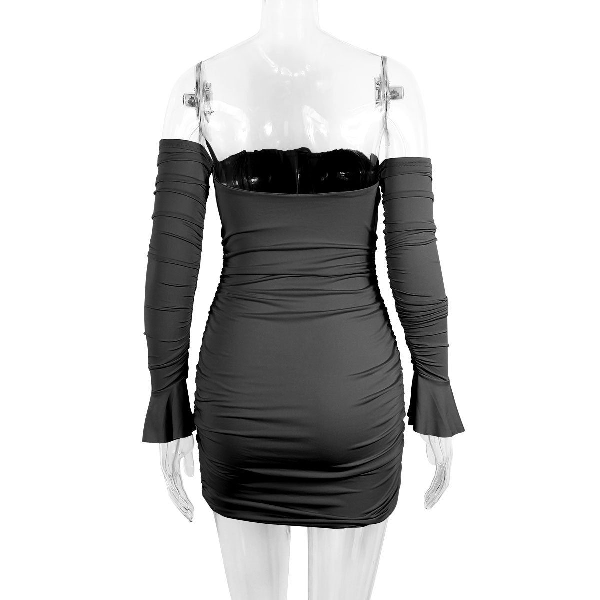 Women autumn/winter long-sleeved sexy off-shoulder bodycon dress with bell bottom sleeves 19