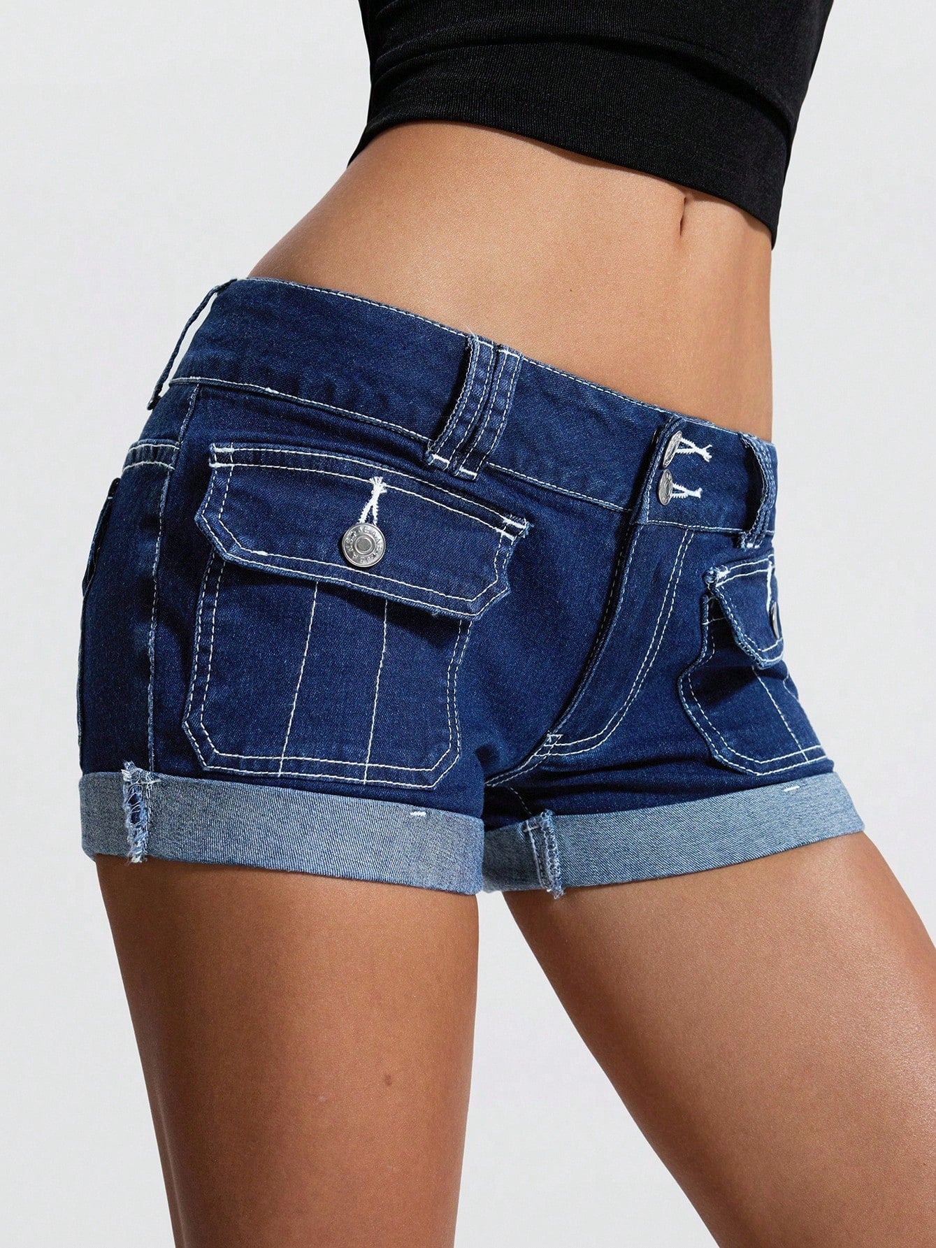 Mid-Stretch Low Waist Casual Pocket Women's Denim Pants 4