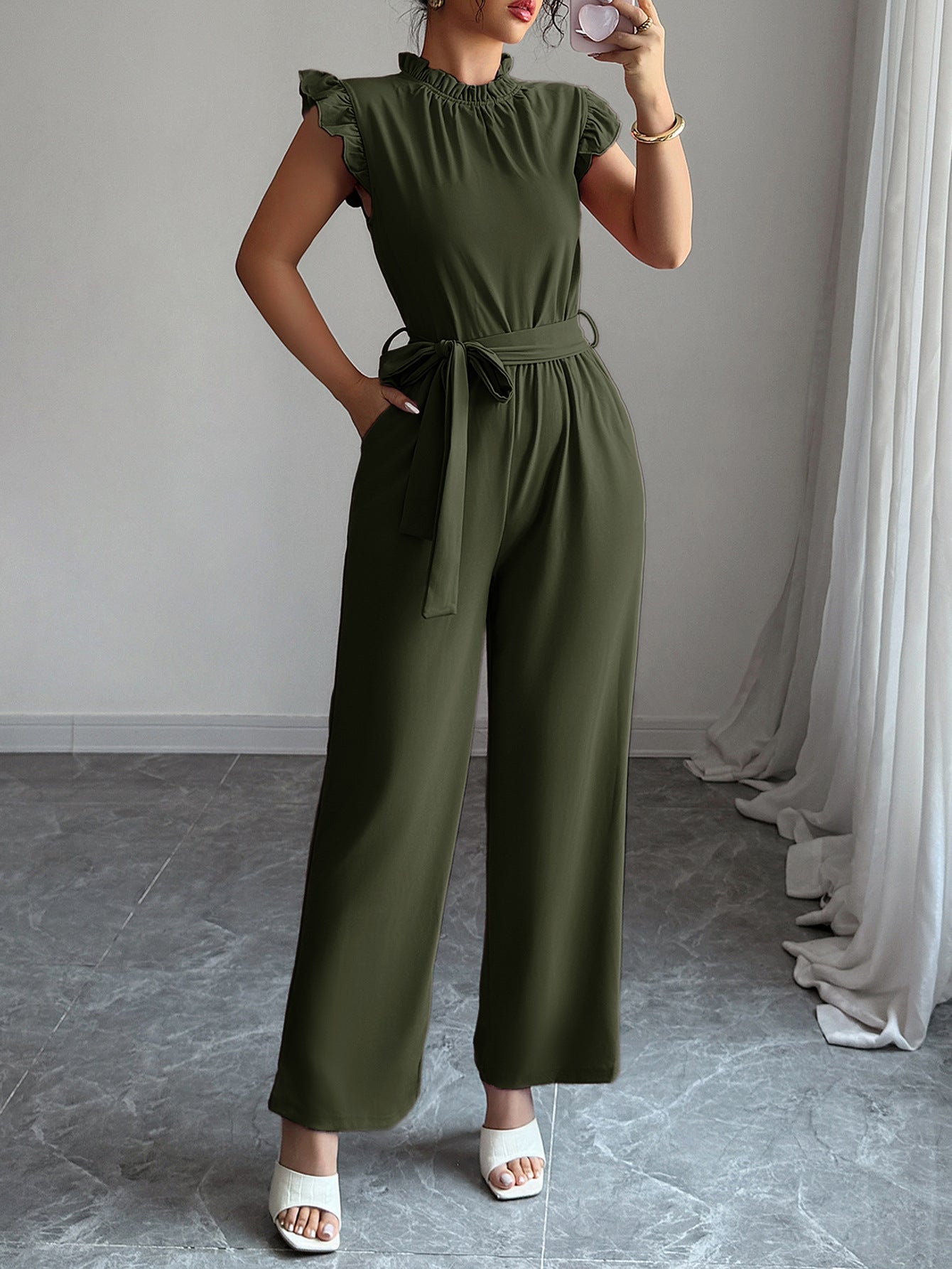 Women lace short-sleeved waist jumpsuit