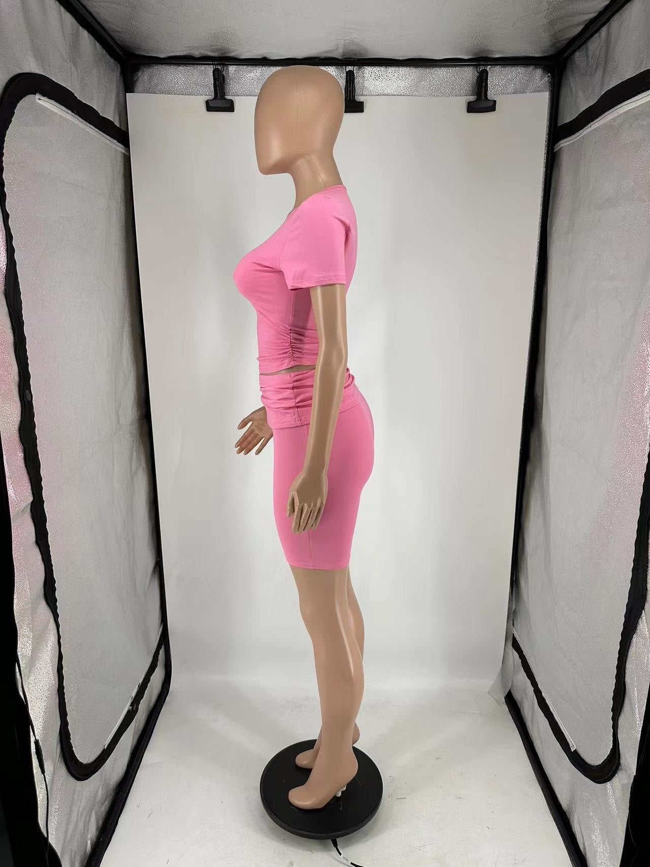 Short-Sleeve Round Neck Shorts Set Casual Summer Outfit 21