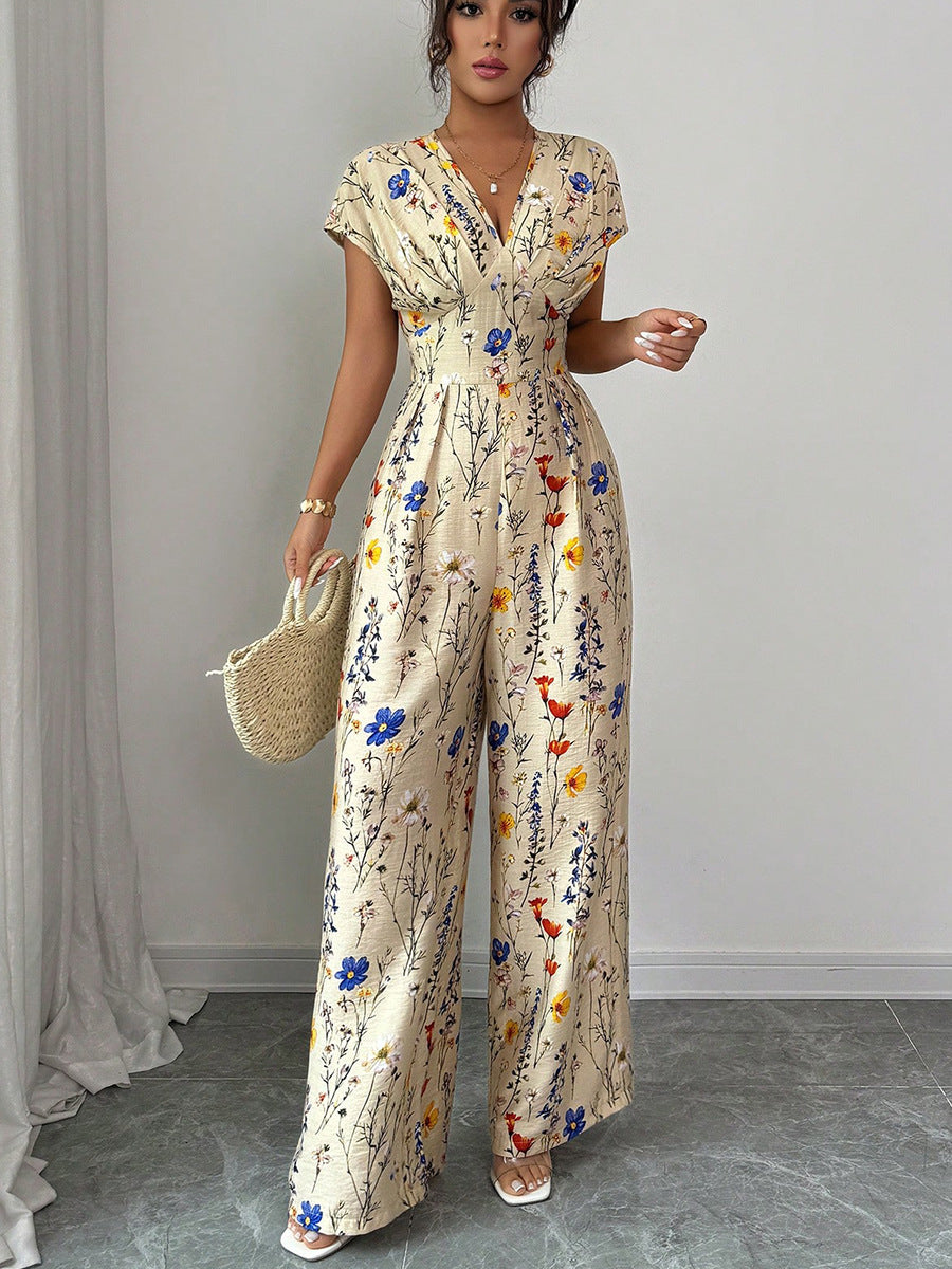 Women autumn printed short-sleeved wide-leg jumpsuit 4