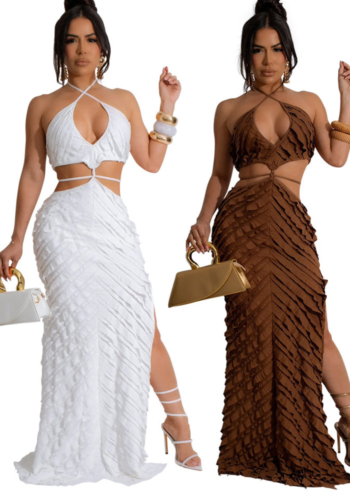 Women Sexy Halter Neck Lace Hollow Dress