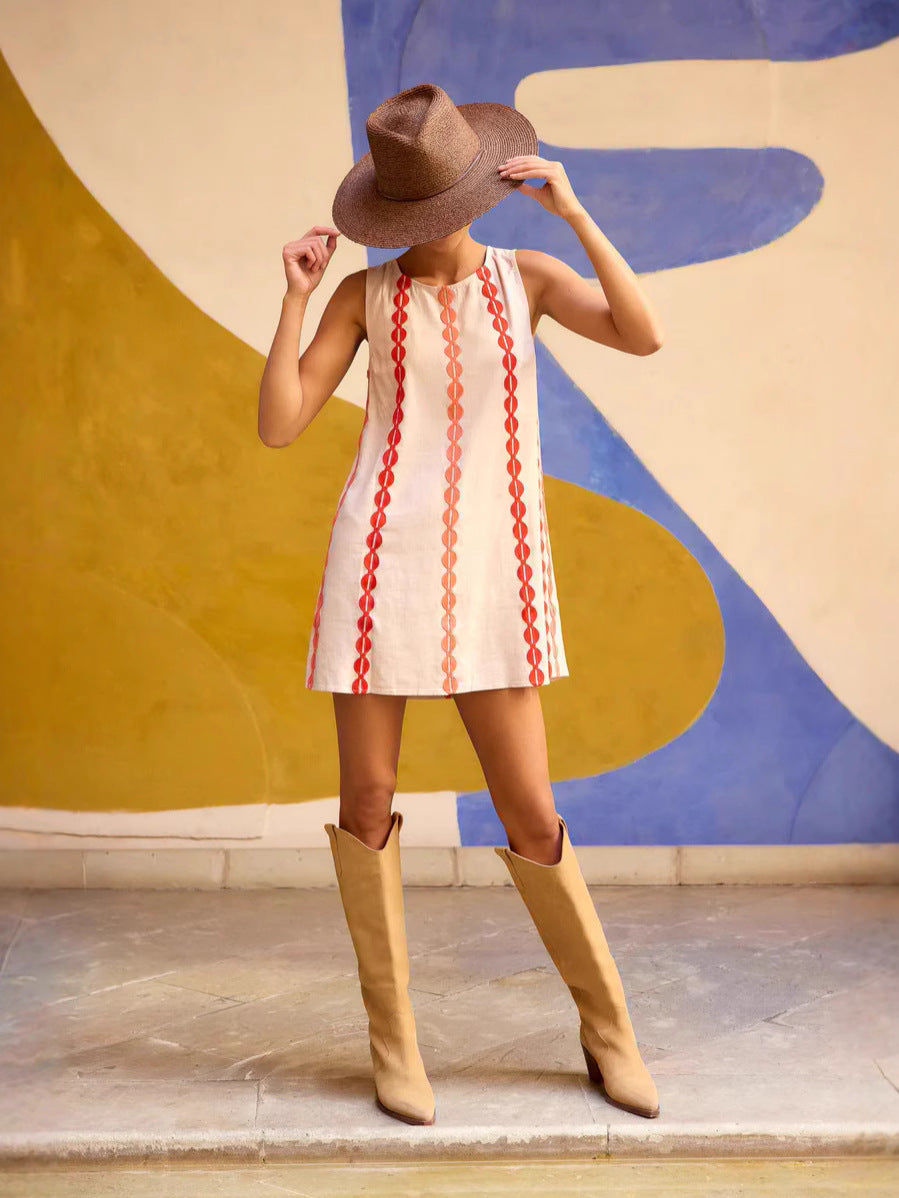 Summer Round Neck Print Casual Short Dress 6