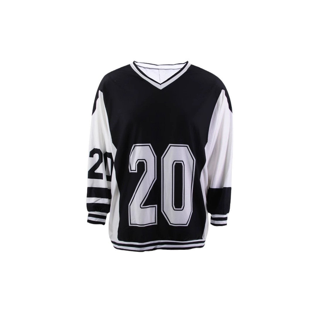 Women Loose Number Printed V-Neck Casual Long Sleeve Top 3