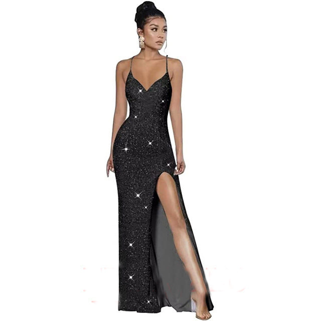 Sleeveless Backless Strap Red Deep V-Neck Sequin Dress（Processing time need 3-6 days） 3