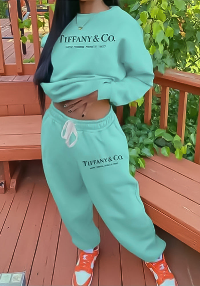 Letter Print Sweatpants Long-Sleeved Top Spring Casual Sweatshirt Set