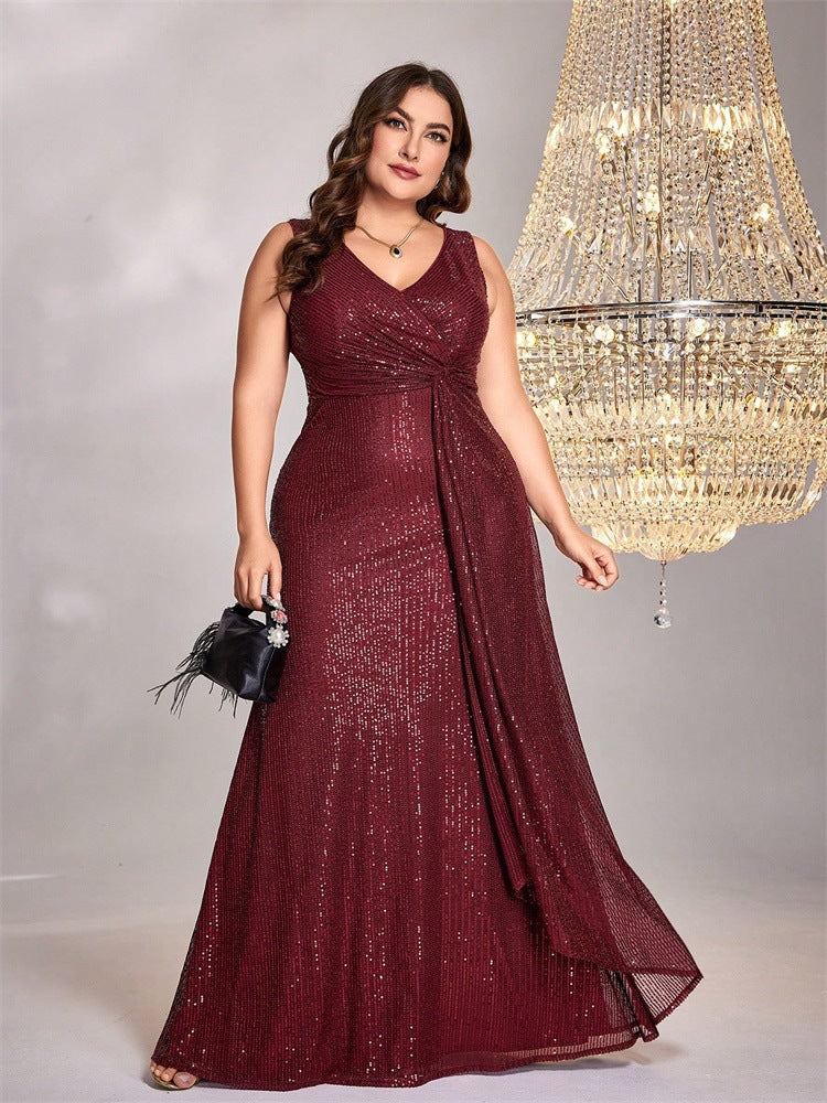 Plus Size Women long sleeve v-neck fishtail formal party evening dress 5