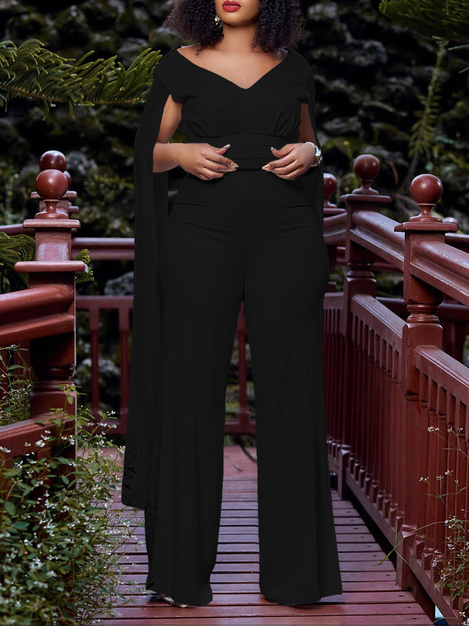 Plus Size African Women V-neck Top and Wide Leg Pants Two-piece Set 8