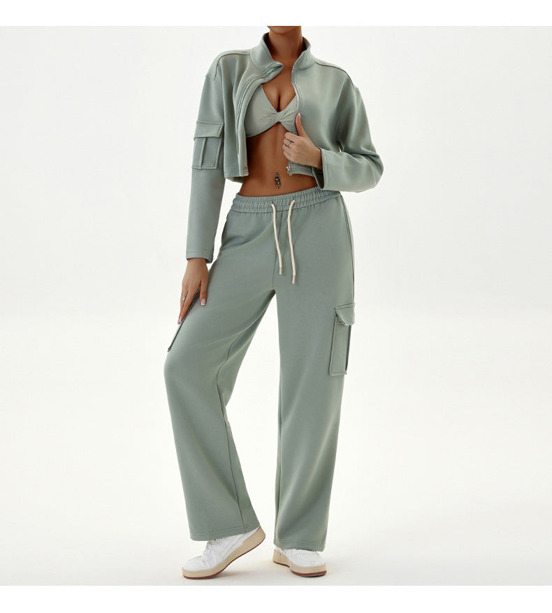 Autumn Winter Women's Casual Sports Loose Zipper Two Piece Pants Set Jogging Yoga Clothes 9